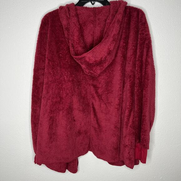 New Forgotten Grace Wine Red Faux Shearling Hooded Front Cardigan Women's Size M - Picture 6 of 6
